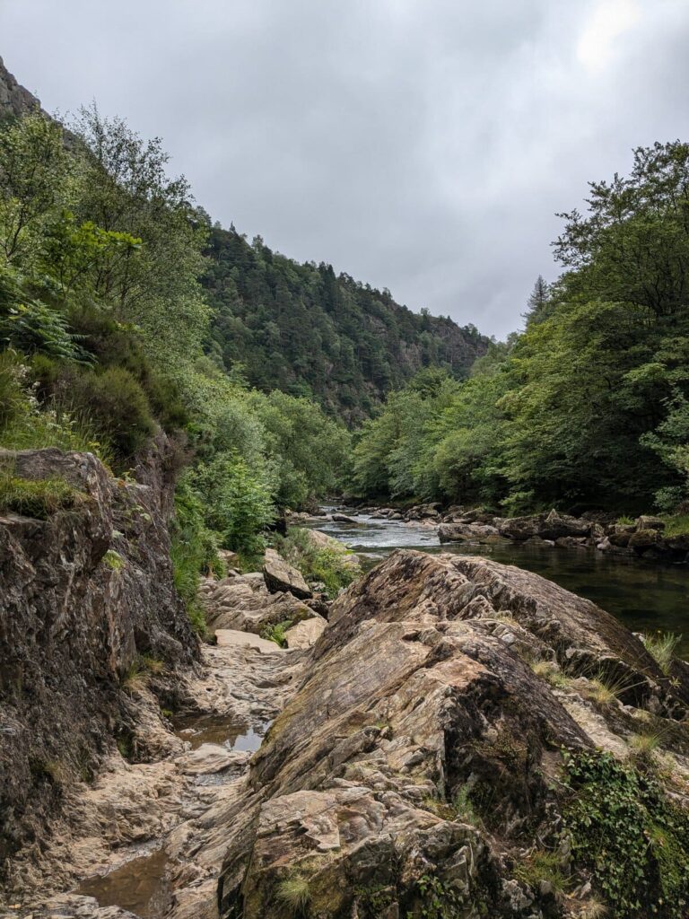 The footpath beside the River Glaslyn running through the Aberglaslyn Gorge near Beddgelert
