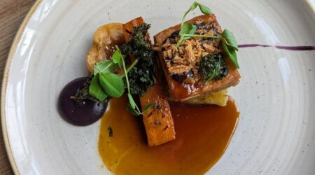 Belly pork served at Bistro Hebog, Beddgelert's independent fine dining restaurant