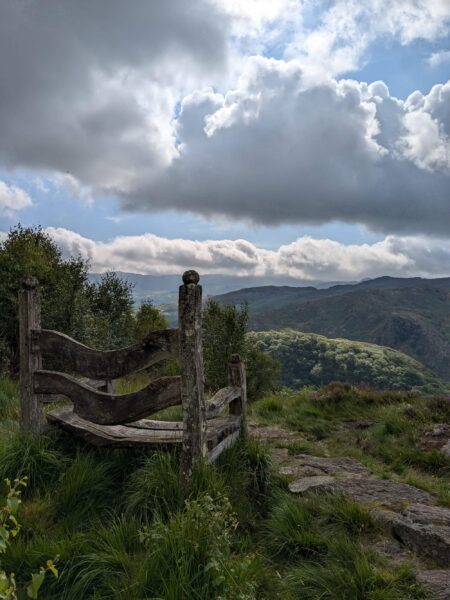 Chair overlooking Nant Gwynant valley and the mountains