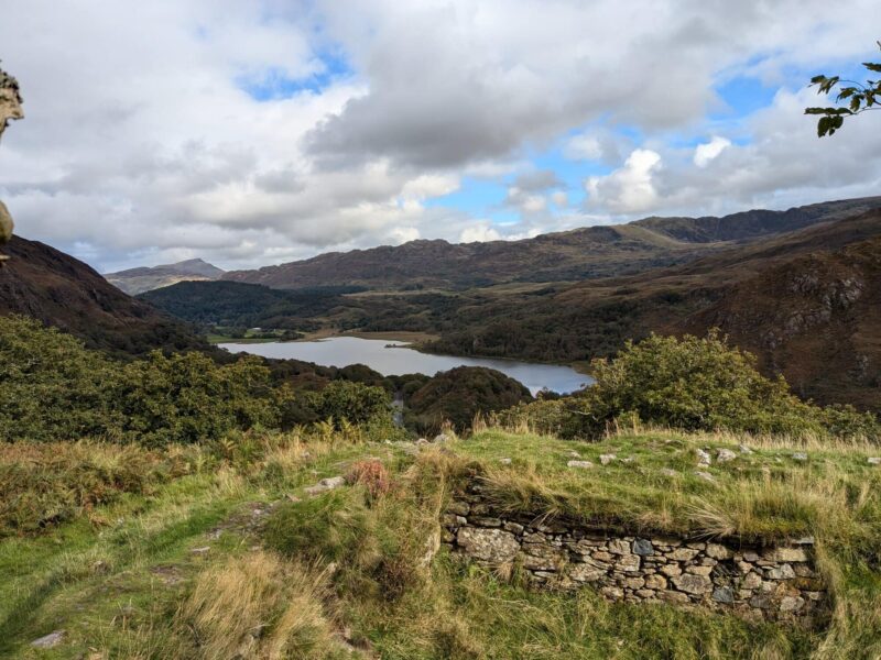 View from Dinas Emrys fort overlooking Llyn Dinas in Snowdonia