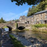 Beddgelert village centre with the bridge over the River Glaslyn