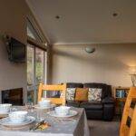 Dining and living area with extendable table